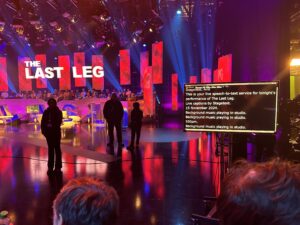 Live subtitles by Stagetext for the audience at The Last Leg.